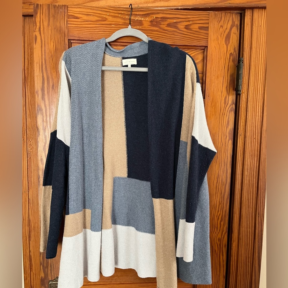 Lucky Brand Colorblock Open Front Sweater, XL